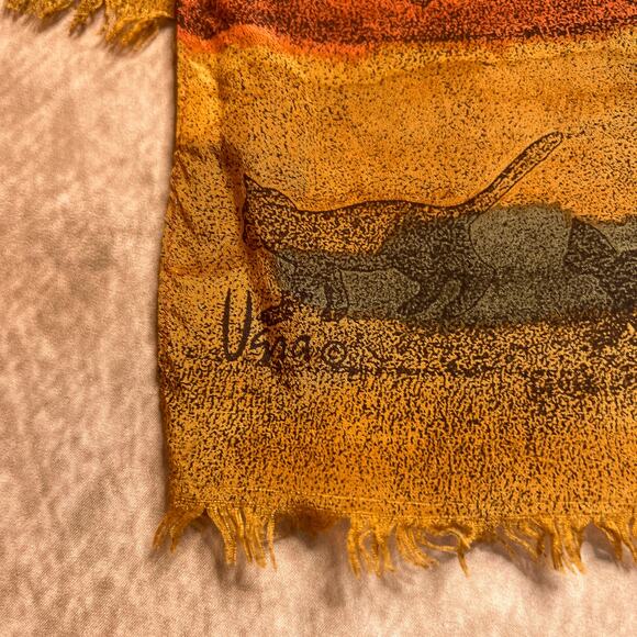 Vera Neumann Prima Vera Collection Vintage 70s Silk Cat Print Scarf Orange Boho - Picture 5 of 9
